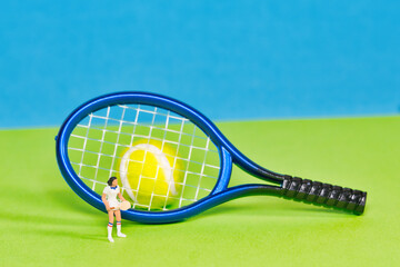 tennis player in front of a tennis racket