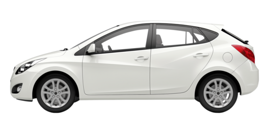 side view of white hatchback car isolated on transparent background