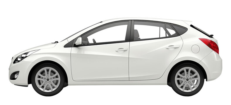 Fototapeta side view of white hatchback car isolated on transparent background