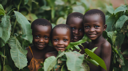 A vibrant portrait of African children, smiling joyfully