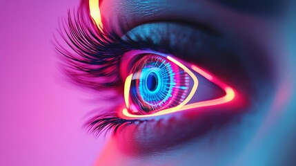 Eye-tracking analysis tool, holographic heatmaps, neon gaze paths, futuristic usability testing