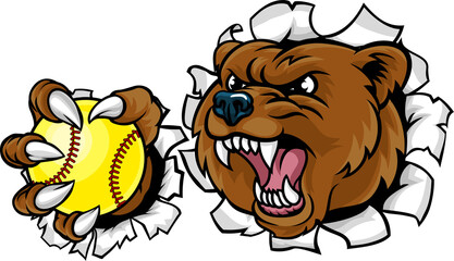 Bear Softball Animal Sports Team Mascot