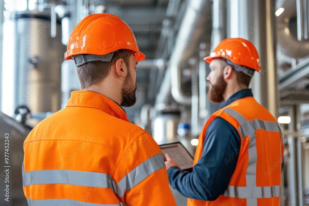 Aufkleber an engineering team working on optimizing energy usage in a large-scale industrial facility, energy 