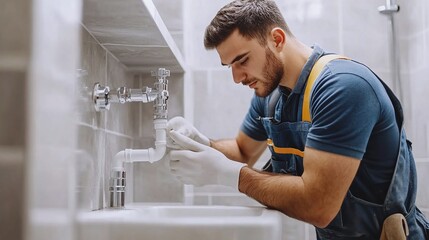 reliable plumber addressing sink pipe issues in a bathroom, highlighting the importance of professional maintenance and repair services