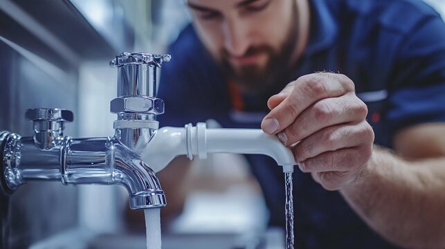 plumber in action repairing white sink pipes, delivering top-notch plumbing solutions in a residential bathroom setting