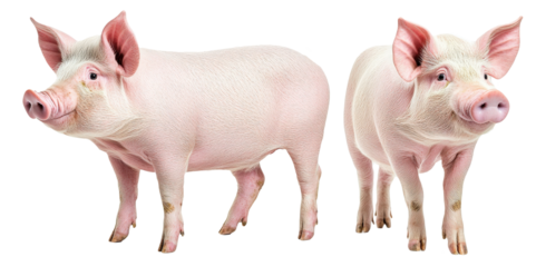 A difference pose of a pig isolated on transparency background