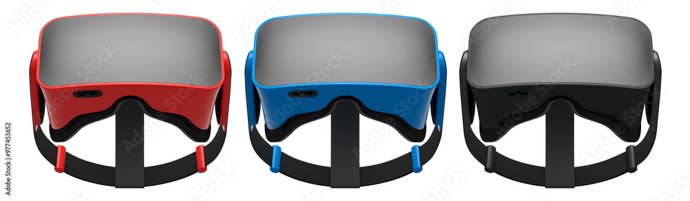 Poster virtual reality glasses and headset isolated on white background with clipping path. 3d render of de