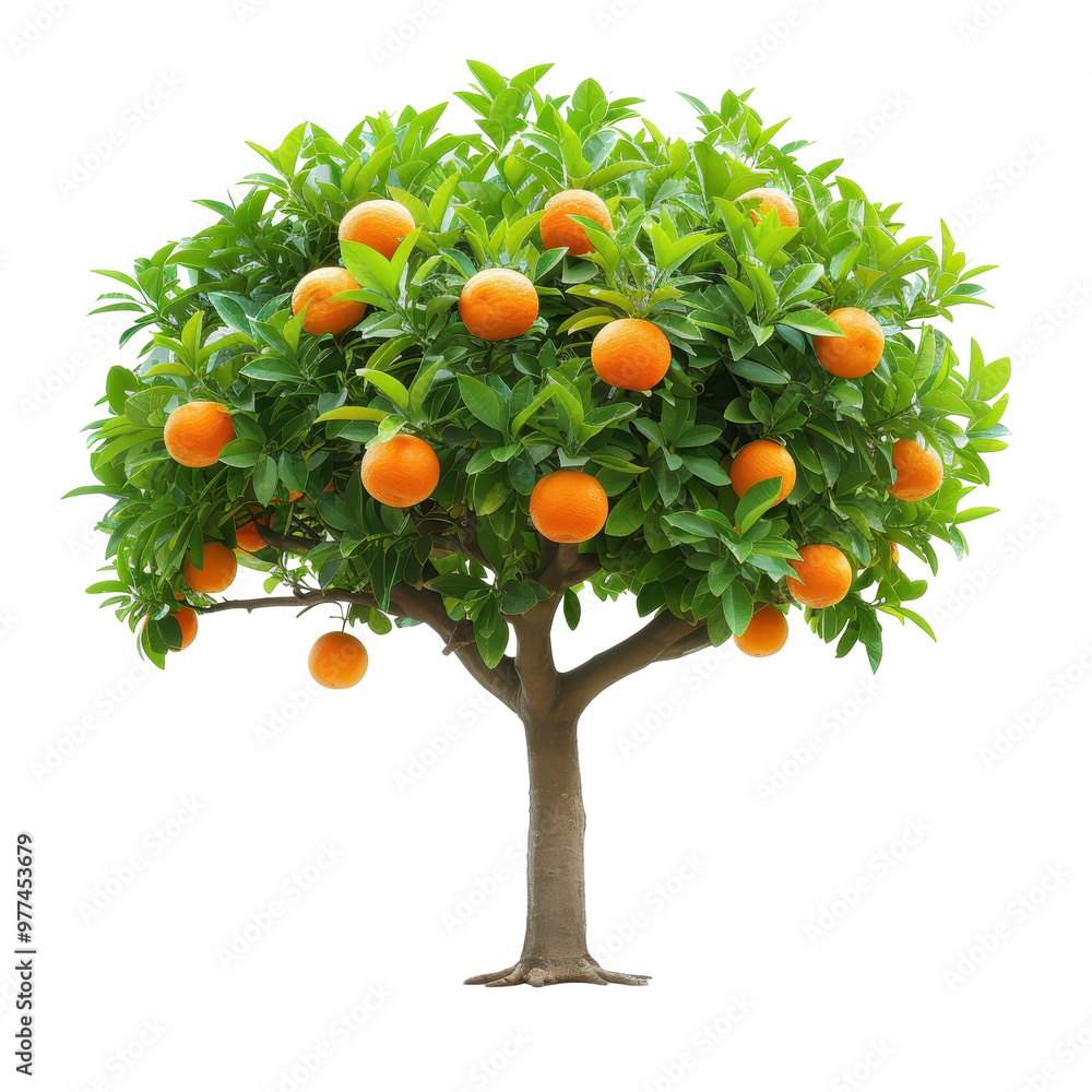 Poster a tree with many oranges on it