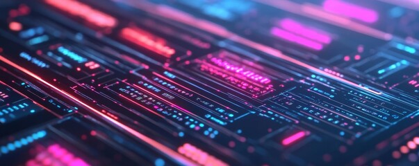 Obraz premium Futuristic UX content management system, glowing text optimization, digital content hierarchy, holographic interface