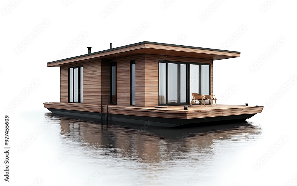 Aufkleber modern minimalist brown floating house in high resolution with soft shadows on white background