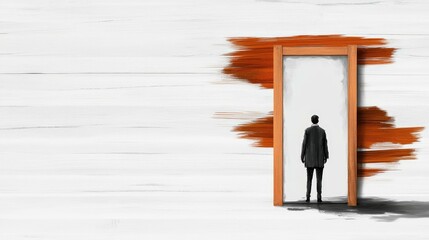 Fototapeta premium Man Looking Through a Doorway.