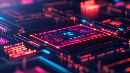 Obraz premium Immersive prototyping platform, holographic user interfaces, glowing elements, futuristic app design