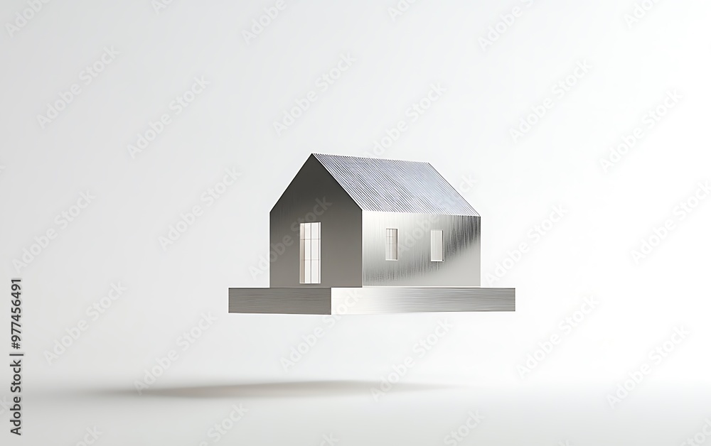 Aufkleber serene minimalist silver floating house on white background with soft shadows - realistic high-resol