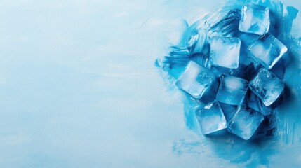 Clear ice cubes arranged on a smooth blue surface, perfect for refreshing beverages or summer imagery.