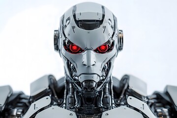 Fototapeta premium futuristic robot cyborg with angry red eyes, artificial intelligence