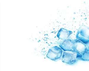 Obraz premium Fresh, clear ice cubes with water splash, perfect for refreshing drinks and summer beverages.