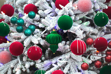 red and green christmas balls