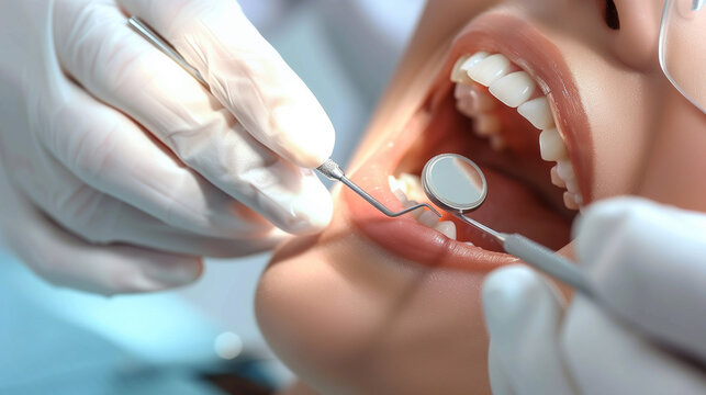 Limpieza dental y salud bucodental. Procedimiento dental y tratamiento de blanqueo dental. Salud y bienestar.