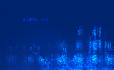 City smart futuristic digital in pixels style - technological innovative metropolis. Big data town and Internet of things concept