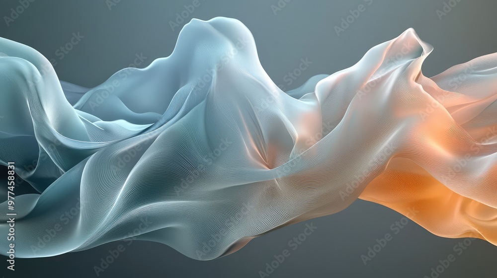 Poster abstract waves of translucent material folding over themselves in smooth, fluid motions.