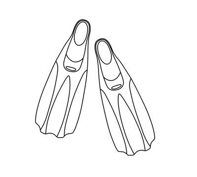 recommend clip art: Vector isolated two pair diving fins colorless black and white contour line easy drawing