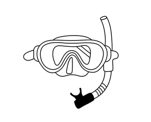 Vector isolated one single mask for diving or snorkeling mask colorless black and white contour line easy drawing