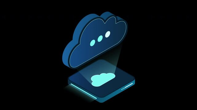 Isometric cloud database animation. Cloud computing and file cloud storage. Modern technology. Motion graphic. Transparent background with alpha channel