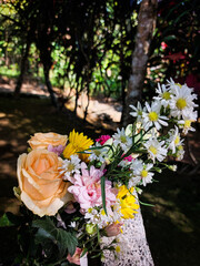 bouquet of flowers in the graveyard