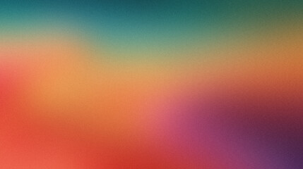 Vibrant orange green teal psychedelic grainy gradient color flow wave background for music cover or dance party poster design