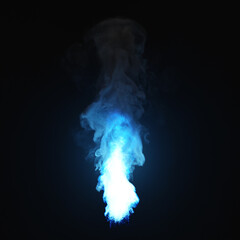 Blue flame with smoke on black background. 3d-rendering