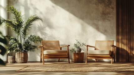 Modern Living Room with Wicker Chairs