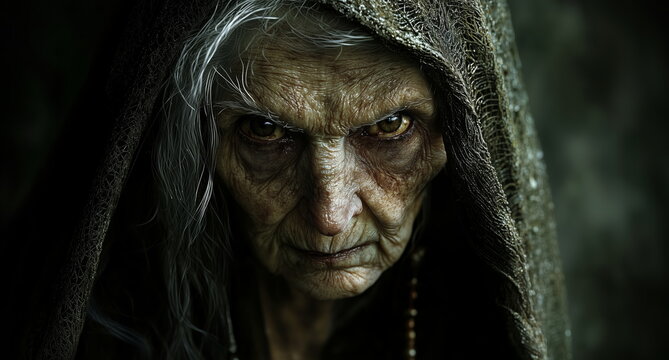witch, wicked old lady, spooky and haunted. 