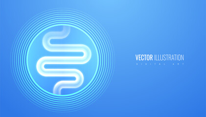 Intestine emblem in circle sticker with holographic light effect gut. Illustration improving the microflora of the digestive tract for medical, healthcare, and wellness-related banner concepts