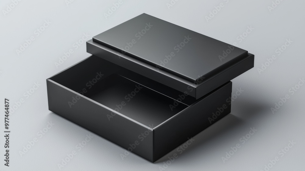 Poster template for black product boxes. mockups of opened and closed boxes
