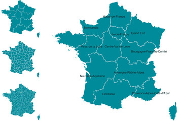 Obraz premium FRANCE MAP WITH DIVISIONS STATES DEPARTMENTS