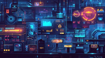 Obraz premium Futuristic Interface - Cyberpunk Control Room