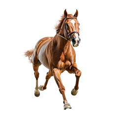 Obraz premium A dynamic and graceful chestnut horse galloping forward, showcasing strength and beauty in a vibrant manner. transparent background