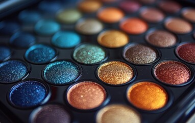 Naklejka premium A variety of shimmering makeup shades arranged in an organized palette