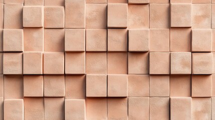 Tiles on a futuristic wall background. 3D, tile wallpaper with polished, peach blocks. Render in three dimensions.