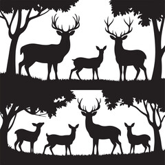 Set of deer icons. deer silhouette vector illustration on a white background.generative ai