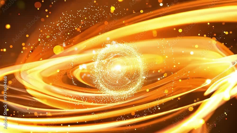 Poster a swirling display of glowing orbs and light streaks on a dark background, creating a magical and dy