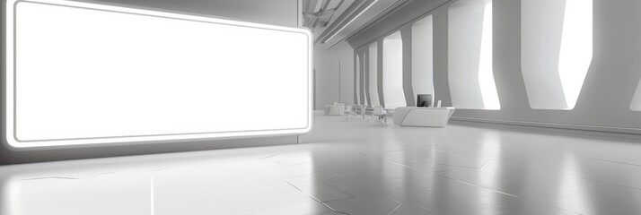Obraz premium Large white monitor screen in a modern office, perfect for design and mockups