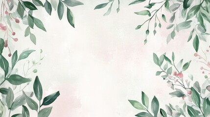 A beautiful watercolor botanical frame with soft greens and pinks surrounding the edges, giving the invitation a fresh, artistic feel.