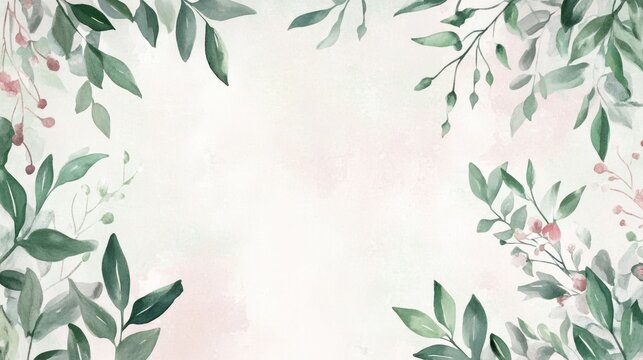 A beautiful watercolor botanical frame with soft greens and pinks surrounding the edges, giving the invitation a fresh, artistic feel.