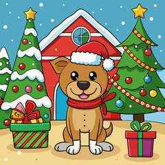 Obraz premium christmas cute dog with gifts