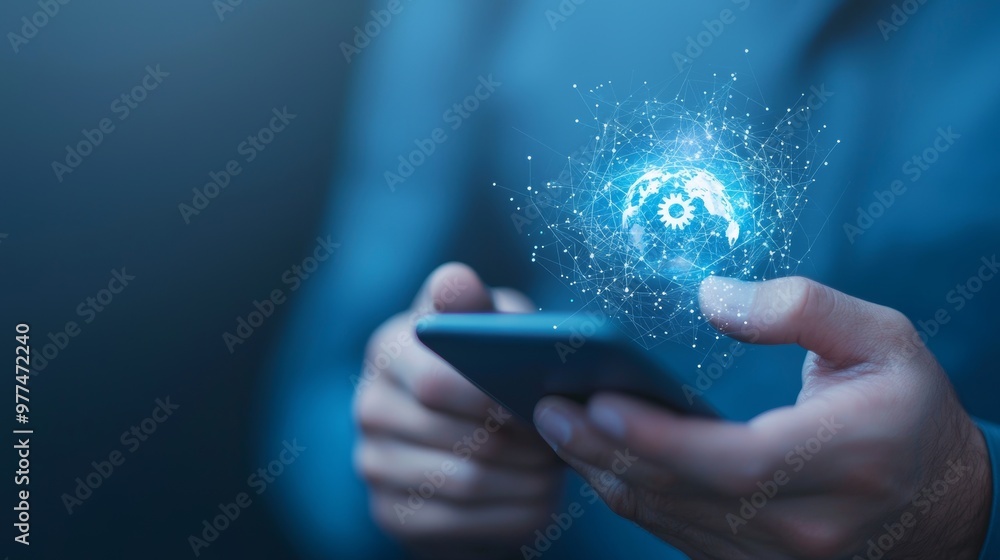 Aufkleber smart phone with hand-touch screen. concept of digital technology, social networking