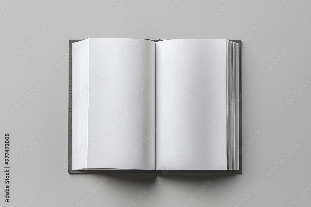 Aufkleber an a4 magazine mockup's top view is shown on a gray table, surrounded by a blank page or notepad. th