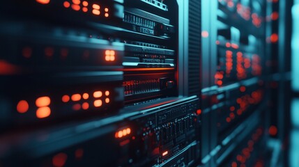 A close-up of data storage servers in a data center, showcasing solid-state drives and efficient cooling systems for optimal performance.