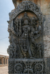 Intricate carvings and sculptures of the Hoysala temples in Belur, India.