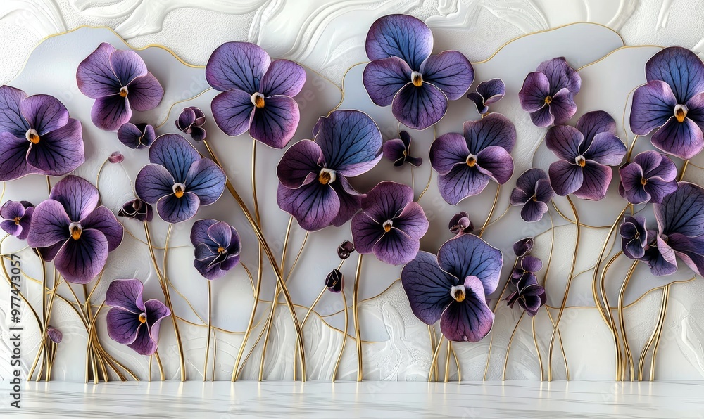 Poster Arrangement of dried blooming flowers in several variants. Viola tricolor, pansy, heartsease.